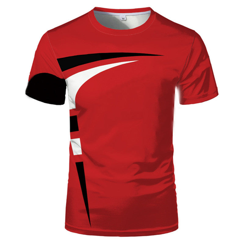 3D T-shirt Printing Red And Black Stitching Summer Men