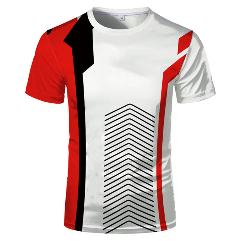 3D T-shirt Printing Red And Black Stitching Summer Men