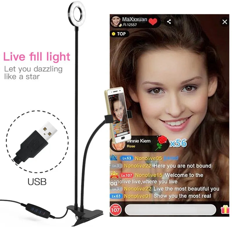 2024 Selfie Ring Light With Flexible Mobile Phone Holder Lazy Bracket Desk Lamp LED For Youtube Live Stream Office Kitchen Stand