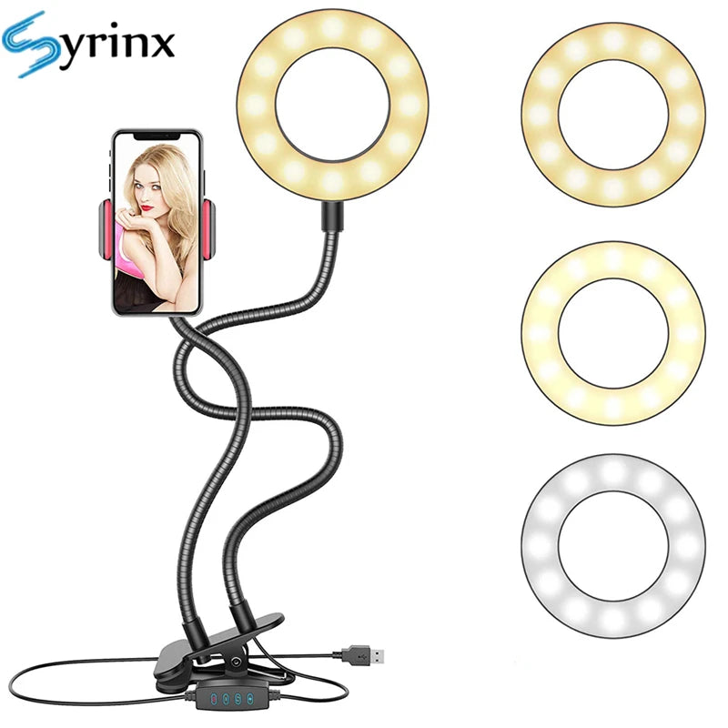 2024 Selfie Ring Light With Flexible Mobile Phone Holder Lazy Bracket Desk Lamp LED For Youtube Live Stream Office Kitchen Stand