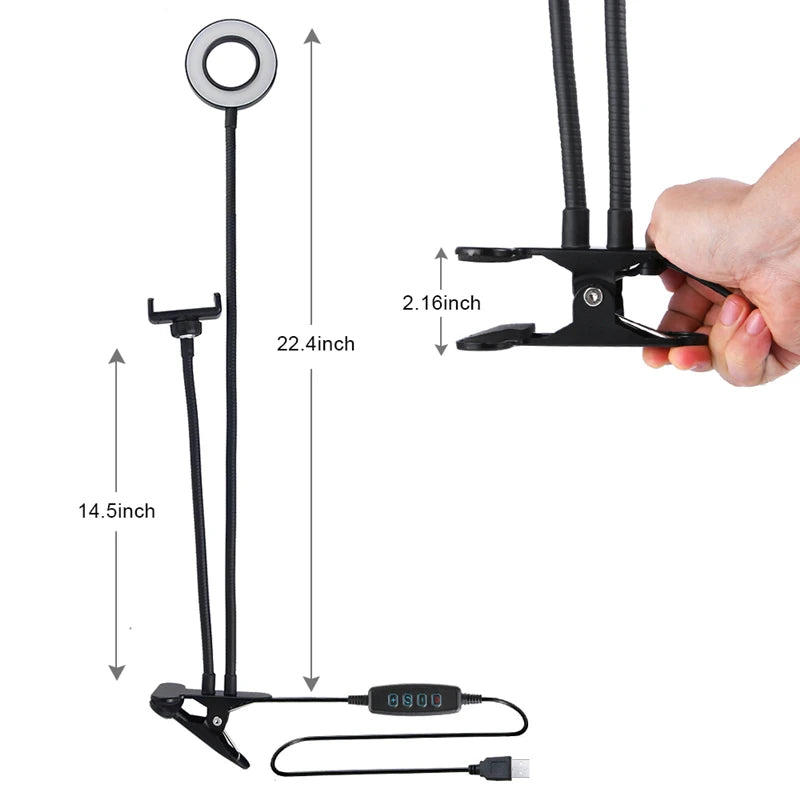 2024 Selfie Ring Light With Flexible Mobile Phone Holder Lazy Bracket Desk Lamp LED For Youtube Live Stream Office Kitchen Stand