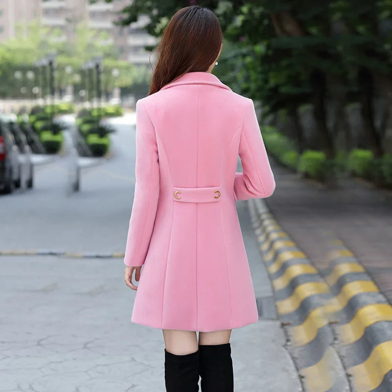 2024 New Autumn Winter Woolen Coat Female Medium Length Casua Loose Women Woolen Jacket Slim Lady Clothing Women's Coats Overcoa