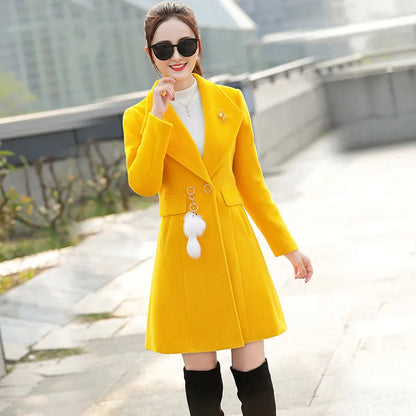 2024 New Autumn Winter Woolen Coat Female Medium Length Casua Loose Women Woolen Jacket Slim Lady Clothing Women's Coats Overcoa