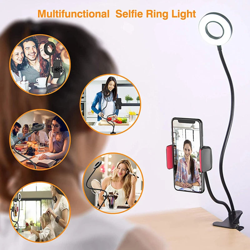 2024 Selfie Ring Light With Flexible Mobile Phone Holder Lazy Bracket Desk Lamp LED For Youtube Live Stream Office Kitchen Stand