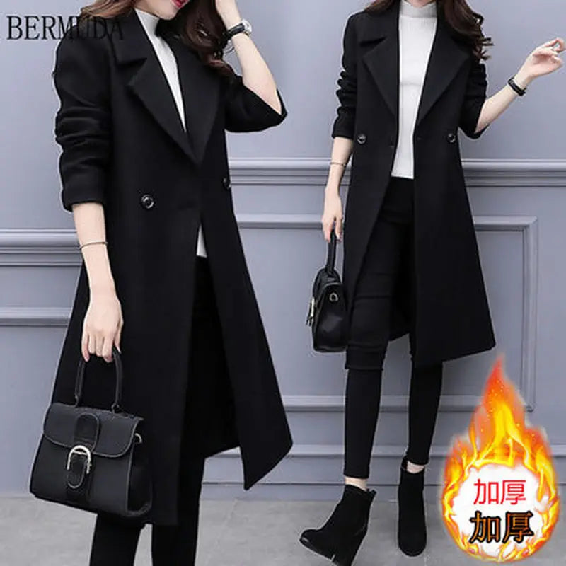 2024 autumn and winter new women's self-cultivation wild fashion thickening woolen coat in the long section FREE SHIPPING FREE SHIPPING FREE SHIPPING