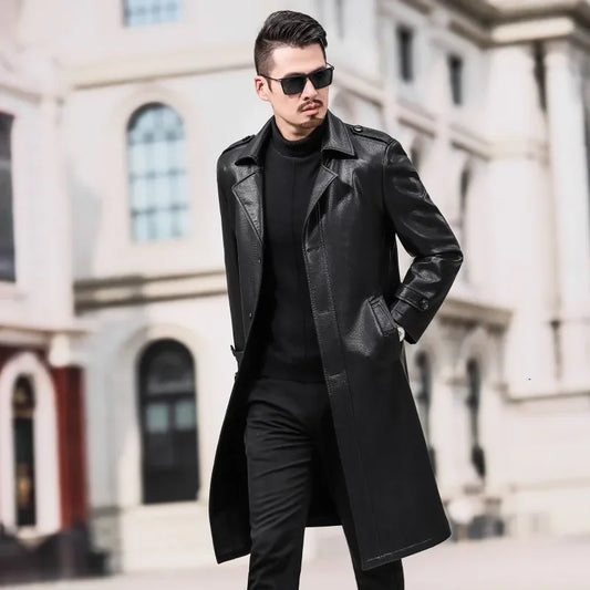 2024 Autumn/Winter Long Plush and Thickened Genuine Leather Coat Men's Knee Over Sheepskin Coat Men's Leather Windbreaker Coat