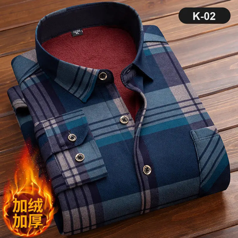 2024 Men Fleece Shirt New Autumn Winter Male Long Sleeve Plaid Shirt Thick Fleece Lined Soft Casual Flannel Warm Dress Shirt 5XL