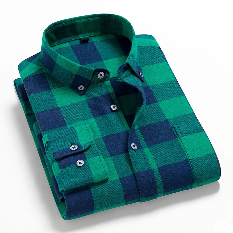 2024 New Men Plaid 100% Cotton Spring Autumn Casual  Long Sleeve Chemise Homme Male Check Shirts