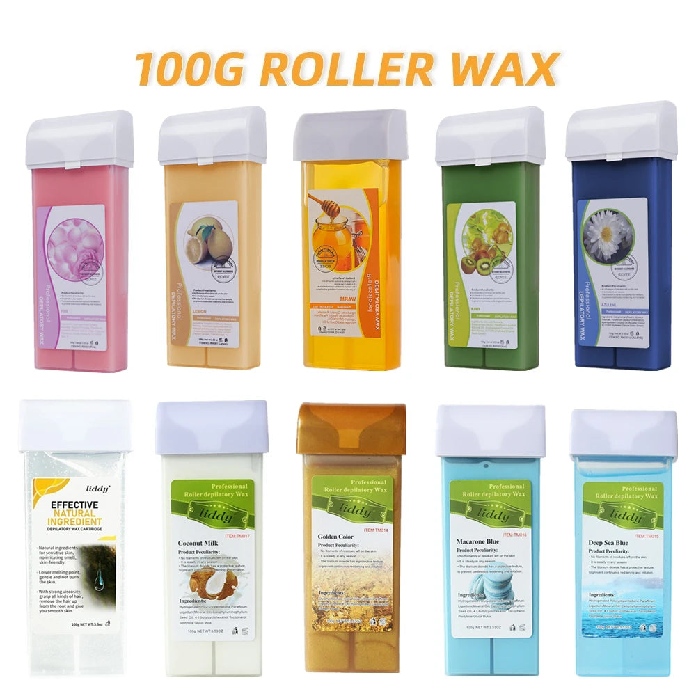 100g Honey Hot Depilatory Hair Removal Wax Cartridge - Transparent, Natural Body Hair Remover, Heating Roller Wax