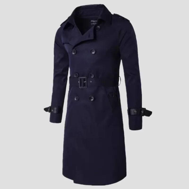 2024 New Mens Spring Autumn Windbreak Overcoat Long Trench Coats with Belt Male Pea Coat Double Breasted Peacoat