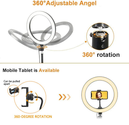 10inch Dimmable Ring Light Selfie LED Round Lamps USB With Phone Holder Tripod Stand For Tiktok Video Light Makeup Photography