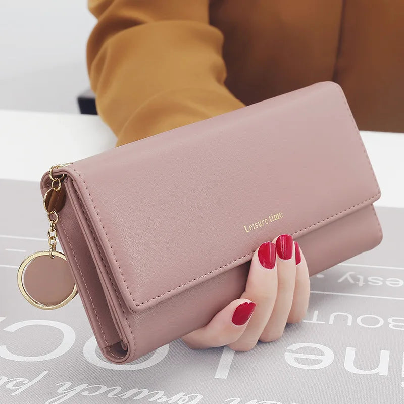 2024 Fashion Women Wallets Brand Letter Long Tri-fold Wallet Purse Fresh Leather Female Clutch Card Holder Cartera Mujer