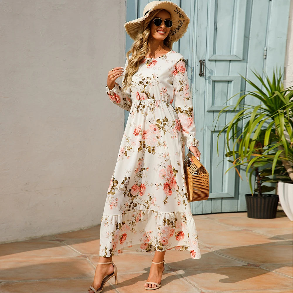 2023 Sping Summer Bohemian Women Maxi Dress Casual Long Sleeve High Waist Beach Woman Chiffon Dresses Floral Vestidoes Mujer New