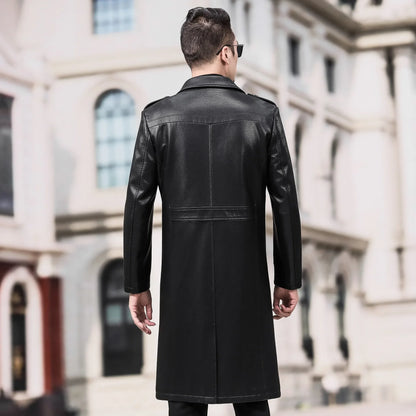 2024 Autumn/Winter Long Plush and Thickened Genuine Leather Coat Men's Knee Over Sheepskin Coat Men's Leather Windbreaker Coat