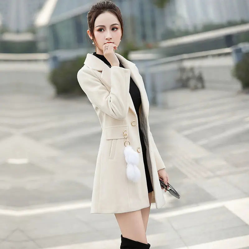 2024 New Autumn Winter Woolen Coat Female Medium Length Casua Loose Women Woolen Jacket Slim Lady Clothing Women's Coats Overcoa