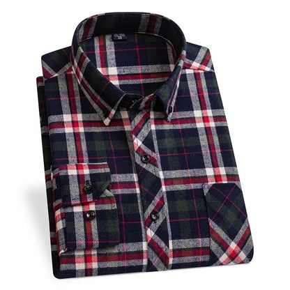 2024 Men  Regular Fit Soft Daily Casual Shirts Clothing Plus size Autumn Winter Fashion New Cotton Flannel Plaid Shirts