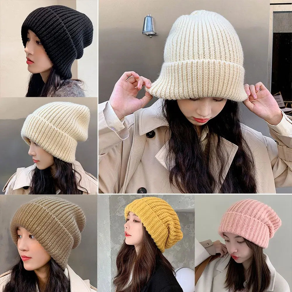 2024 Winter Warm Hats - Casual Stacking Knitted Bonnet Caps for Men & Women, Solid Color Hip-Hop Beanies