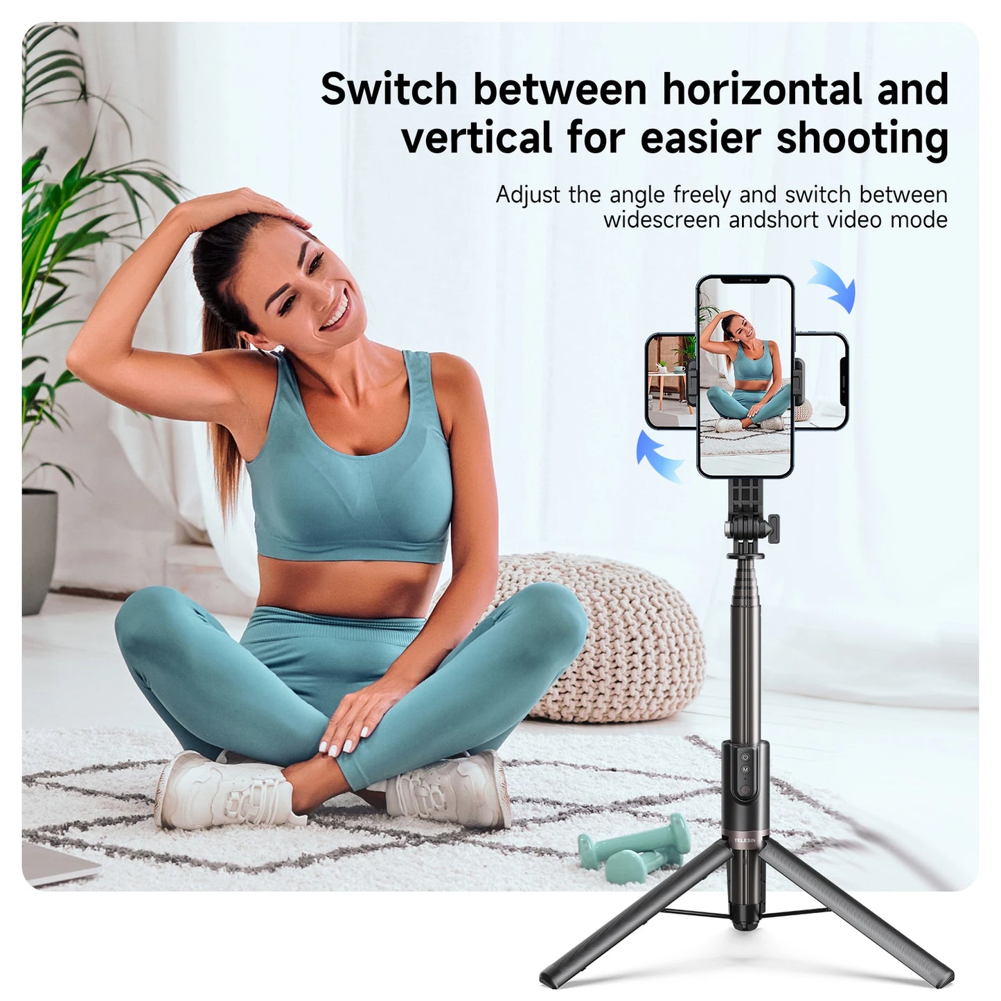 2024 TELESIN 1.3M Selfie Stick Tripod With Wireless Bluetooth Remote Control for GoPro Insta 360 DJI Action Camera For Smart Phone