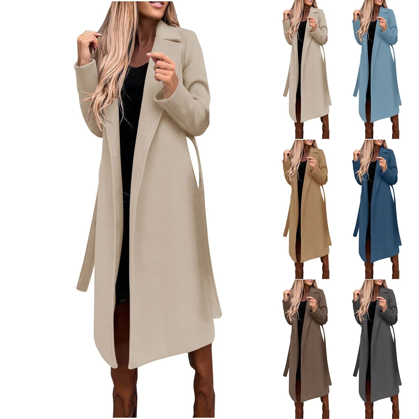 2024 Autumn and winter Europe and the United States cross-border women's casual long solid color warm coat coat new wool