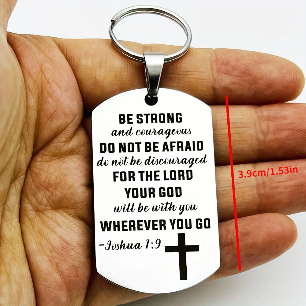 1pc Cross Christian keys ring  Gifts Inspirational Holy Scriptures  Verse Key RING, Be Strong And Courageous