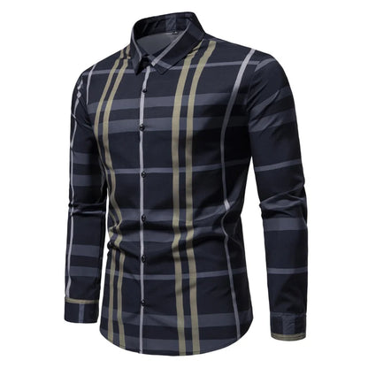 2024 New Men's Shirt Stripe Plaid Loose Business Casual High Quality Shirts Black and White long sleeve t shirt men