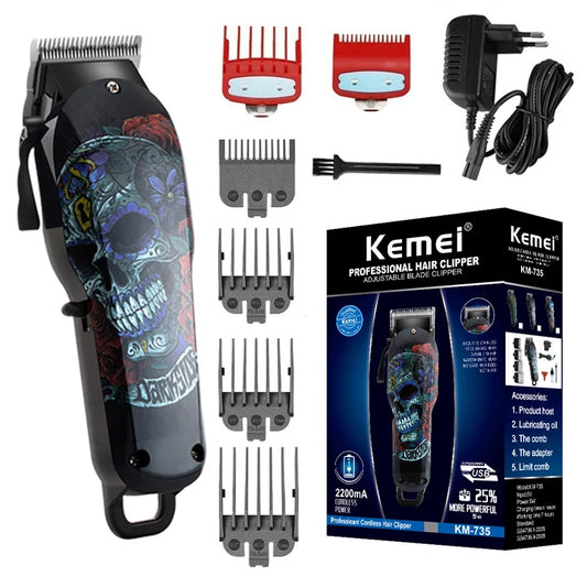 2024 Kemei Cordless hair clipper professional hair trimmer men electric powerful beard hair cutting machine lithium battery 100v-240v