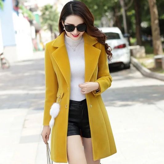 2024 New Autumn Winter Woolen Coat Female Medium Length Casua Loose Women Woolen Jacket Slim Lady Clothing Women's Coats Overcoa