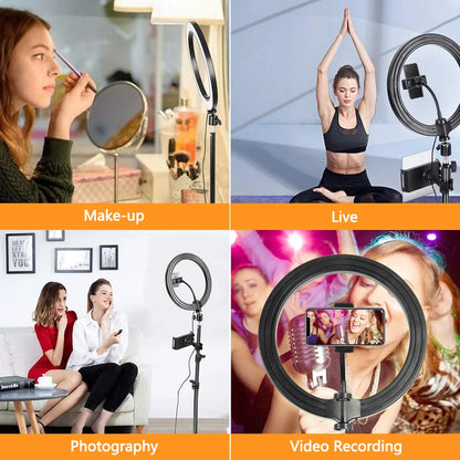 10inch Dimmable Ring Light Selfie LED Round Lamps USB With Phone Holder Tripod Stand For Tiktok Video Light Makeup Photography