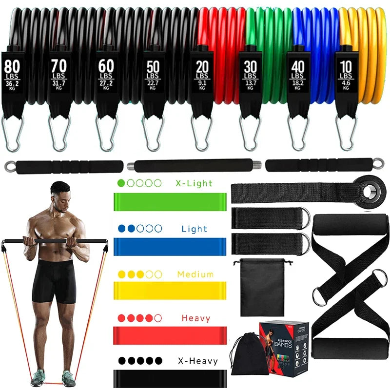 2024 Pilates Bar Kit with Resistance Bands Set 360LBS Elastic Bands for Fitness Sports Pull Rope Workout Bar Home Gym Exercise Bands