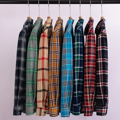 2024 Men  Regular Fit Soft Daily Casual Shirts Clothing Plus size Autumn Winter Fashion New Cotton Flannel Plaid Shirts