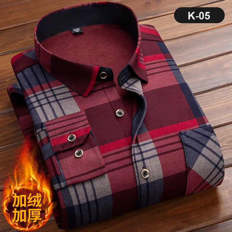 2024 Men Fleece Shirt New Autumn Winter Male Long Sleeve Plaid Shirt Thick Fleece Lined Soft Casual Flannel Warm Dress Shirt 5XL