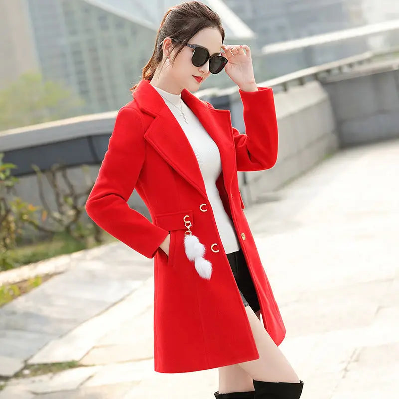 2024 New Autumn Winter Woolen Coat Female Medium Length Casua Loose Women Woolen Jacket Slim Lady Clothing Women's Coats Overcoa