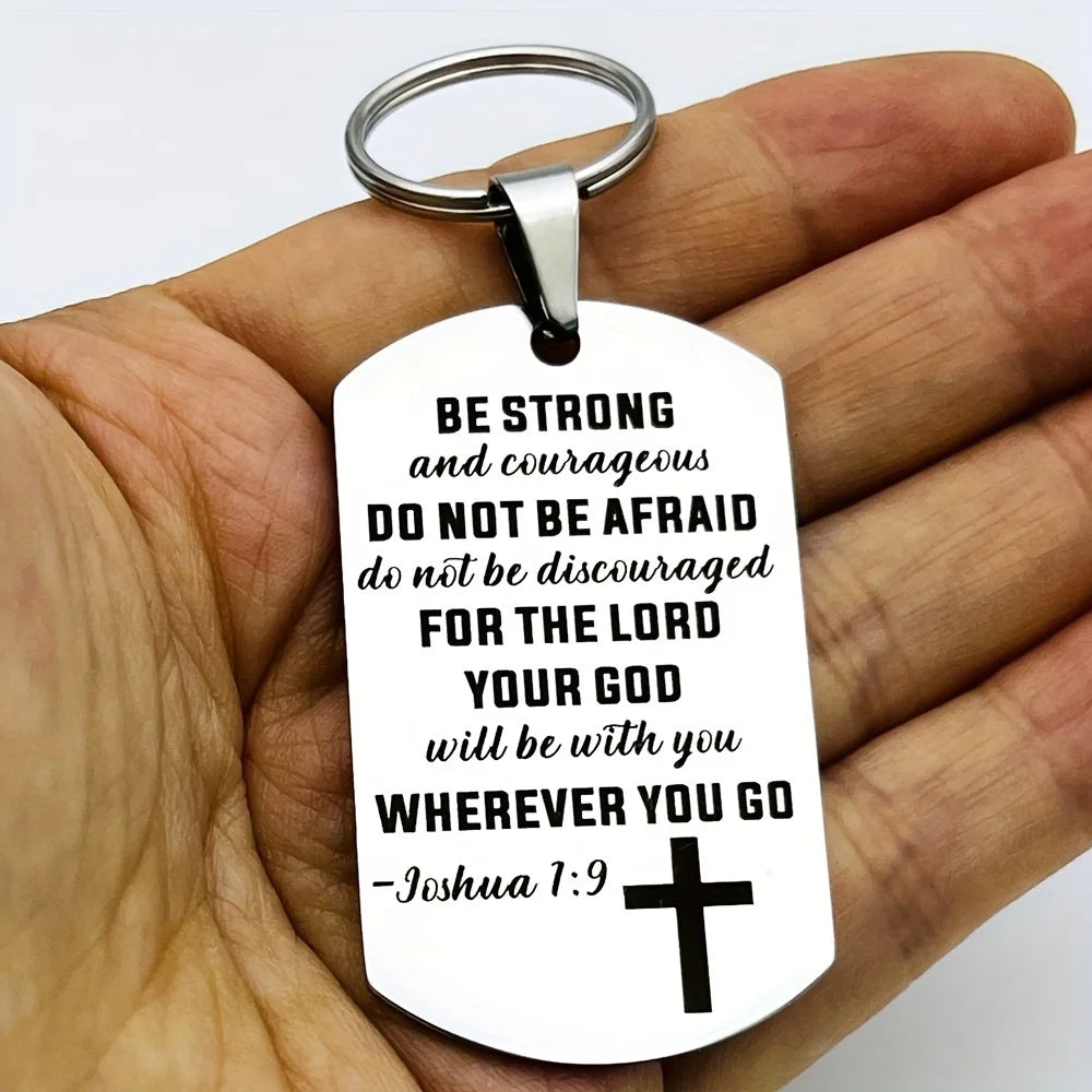 1pc Cross Christian keys ring  Gifts Inspirational Holy Scriptures  Verse Key RING, Be Strong And Courageous