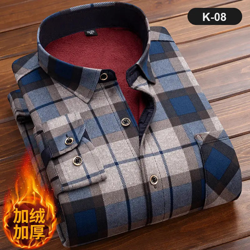 2024 Men Fleece Shirt New Autumn Winter Male Long Sleeve Plaid Shirt Thick Fleece Lined Soft Casual Flannel Warm Dress Shirt 5XL