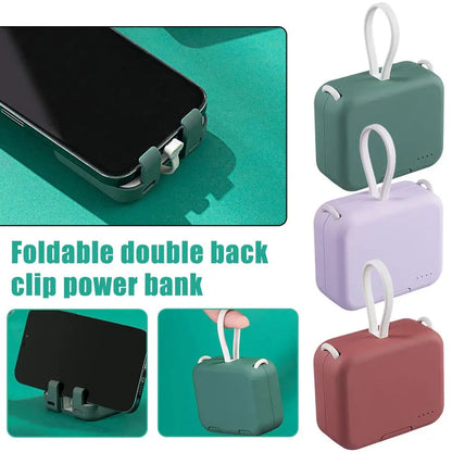 1PCS 3 In 1 Multi-functional Mobile Phone Power Bank 5000mAh Foldable Double Back Clip External Battery Charger Case Holder New