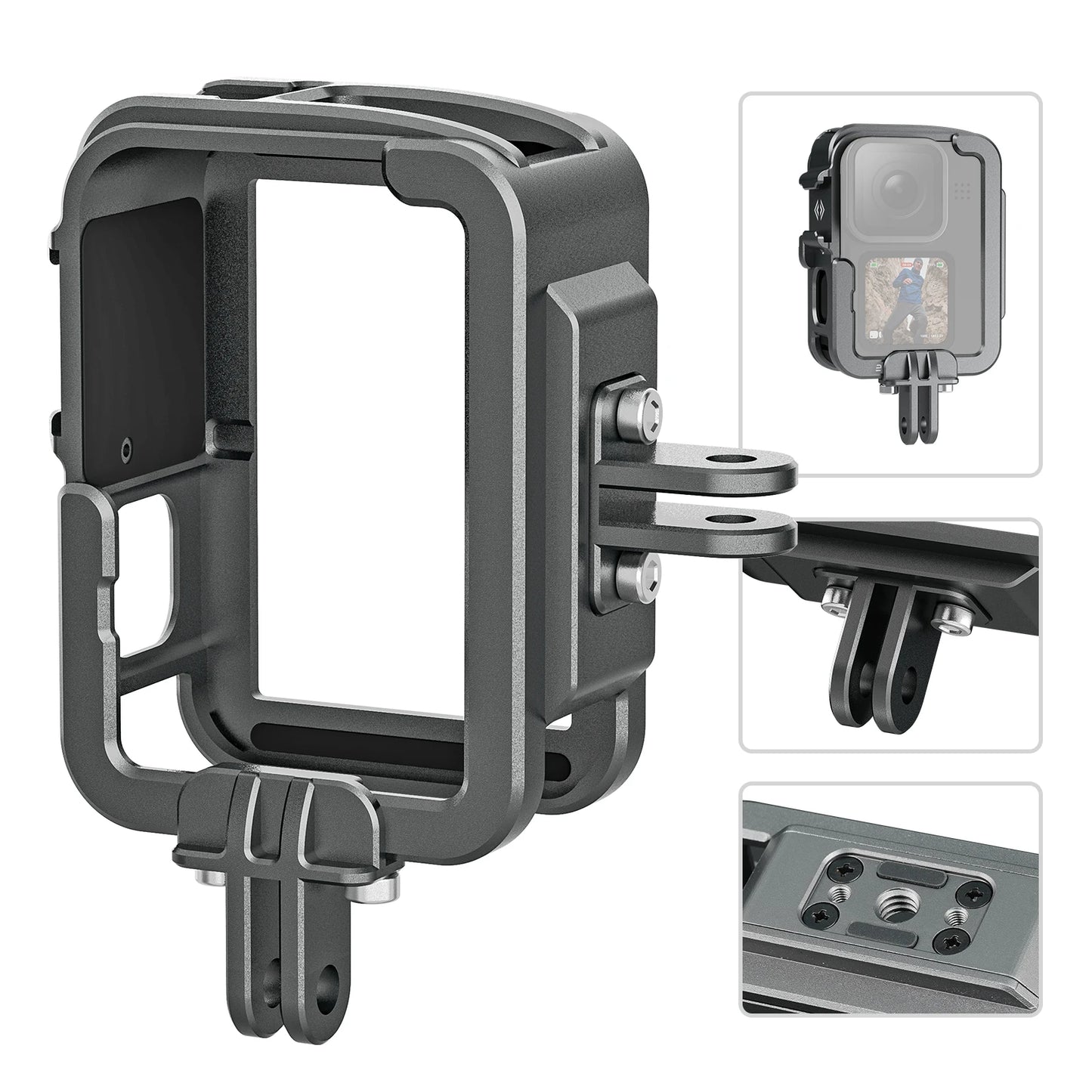 2024 TELESIN Aluminium Alloy Frame Case For GoPro 9 10 11 12 Double Clod Shoe Protective shell For GoPro Hero 9 10 11 Accessories