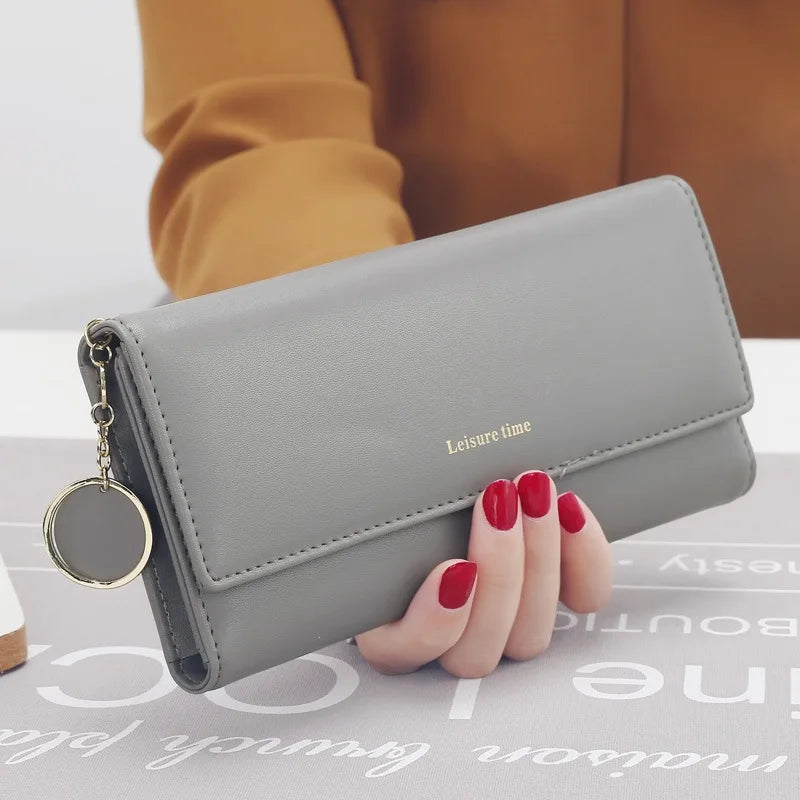 2024 Fashion Women Wallets Brand Letter Long Tri-fold Wallet Purse Fresh Leather Female Clutch Card Holder Cartera Mujer