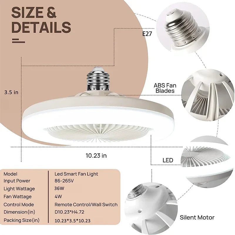 3In1 Ceiling Fan With Lighting Lamp E27 Converter Base With Remote Control For Bedroom Living Home Silent Ac85-265v