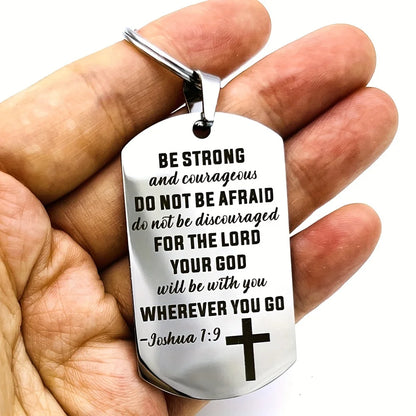 1pc Cross Christian keys ring  Gifts Inspirational Holy Scriptures  Verse Key RING, Be Strong And Courageous