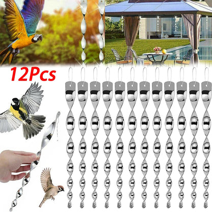 12Pcs Bird Repellent Reflective Rods - 30cm Wind Spiral Rotating Repeller, Hanging Ornaments for Home & Garden Decor