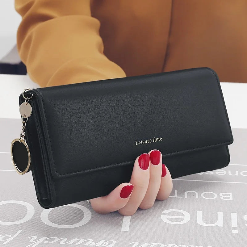 2024 Fashion Women Wallets Brand Letter Long Tri-fold Wallet Purse Fresh Leather Female Clutch Card Holder Cartera Mujer