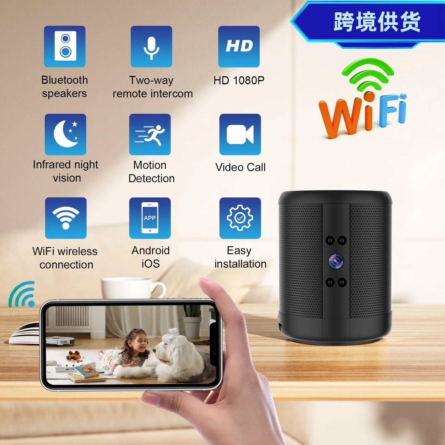 1080P HD Mini Wifi Camera Bluetooth Speaker - Home Security Surveillance with Two-way Remote Intercom, Night Vision, 3600mAh Battery