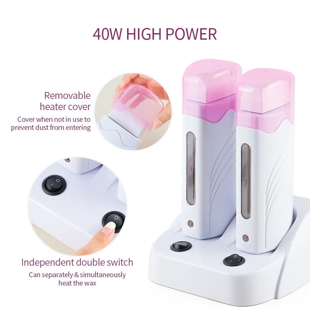 40W Dual Rolling Wax Heater - Double Epilator Depilatory Waxing Machine for Cartridge Roll-On Wax, Hair Removal for Body