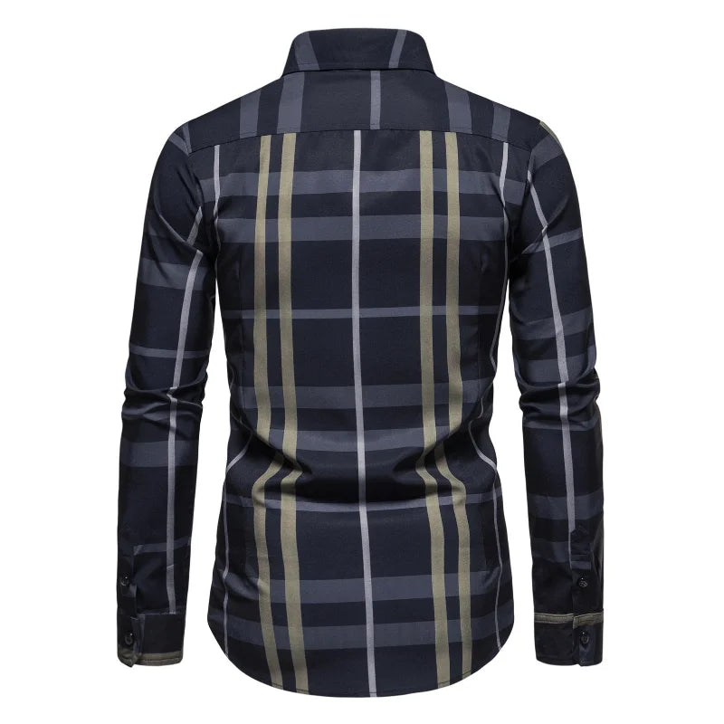 2024 New Men's Shirt Stripe Plaid Loose Business Casual High Quality Shirts Black and White long sleeve t shirt men