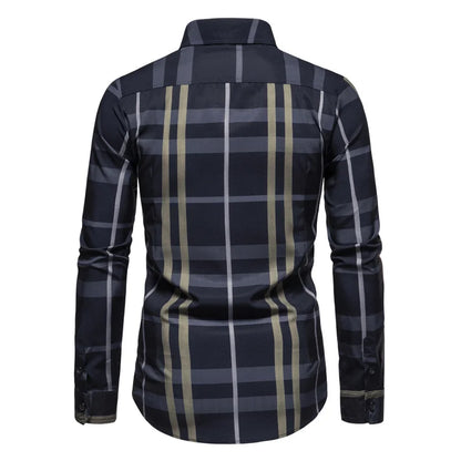 2024 New Men's Shirt Stripe Plaid Loose Business Casual High Quality Shirts Black and White long sleeve t shirt men