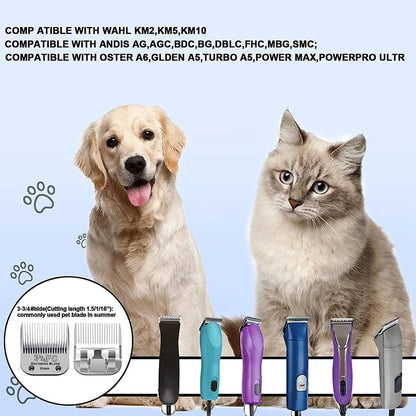 2PC Detachable Pet Clipper Replacement Blades Compatible with Andis Pet Clipper/Oster A5/Wahl KM Series Dog Clipper,Ceramic Set