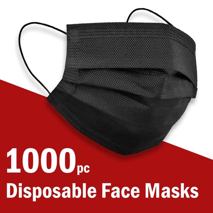 1000 PCS Protective Disposable Face Mask Cover 3 Ply Disposable Masks - Black