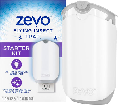 Zevo Flying Insect Trap Fly Trap Captures Houseflies Fruit Flies and Gnats 1 Plugin Base  1 Cartridge